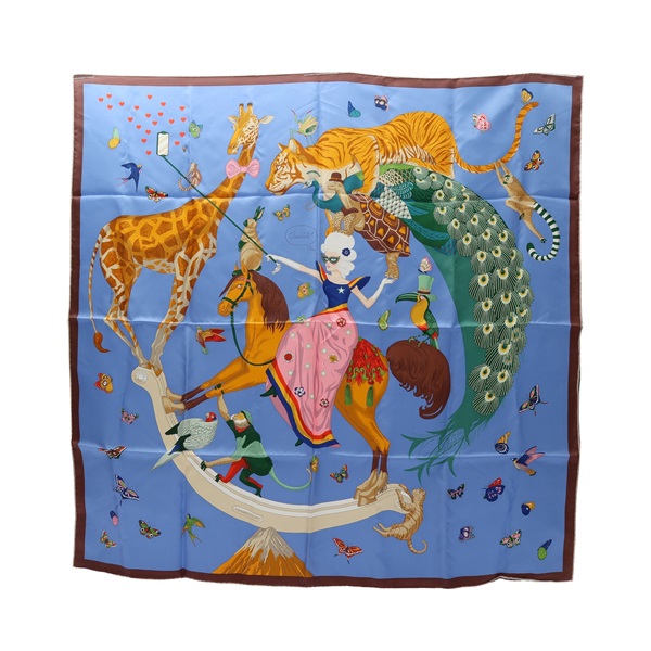 HERMES 愛馬仕 Story Scarf 90 方巾 藍/多色 絲綢