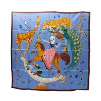 HERMES 愛馬仕 Story Scarf 90 方巾 藍/多色 絲綢