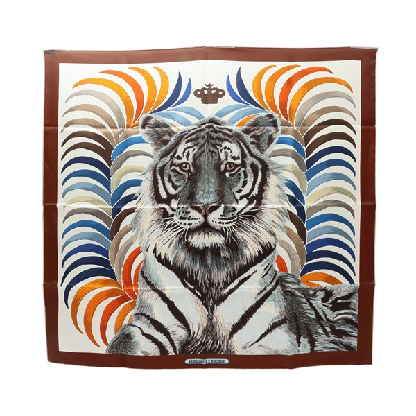 HERMES 愛馬仕 雙面 方巾 棕/多色 絲綢