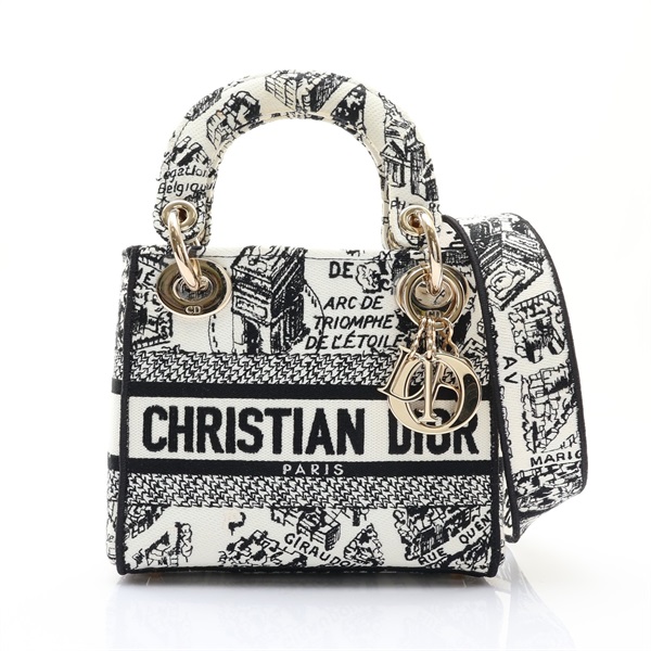 DIOR 迪奧 Lady D-Lite 兩用包 白/黑色 帆布 M0500OOMP