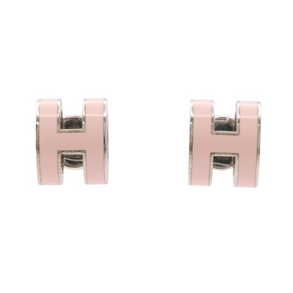 HERMES 愛馬仕 POP H 耳環 淺粉色琺瑯 銀色鍍金 H608002FP
