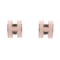 HERMES 愛馬仕 POP H 耳環 淺粉色琺瑯 銀色鍍金 H608002FP
