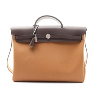 HERMES 愛馬仕 Herbag Zip Retourne 39 兩用包 餅乾色 烏木色 帆布 牛皮 W刻 H078972CCAB