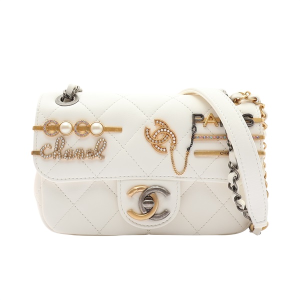 CHANEL 香奈兒 珍珠徽章CoCo 20 鍊帶肩背包 白色 牛皮 AS2979