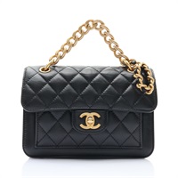 CHANEL 香奈兒 Double You Mini Flap 鍊帶兩用包 黑色 菱格紋羊皮 金扣 AS4051