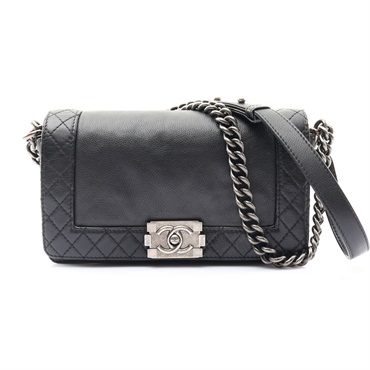 CHANEL 香奈兒 Matelasse Boy 黑色 牛皮 銀扣 A67086