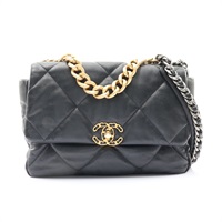 CHANEL 香奈兒 19 大型口蓋包 鍊帶兩用包 黑色 菱格紋羊皮 AS1161