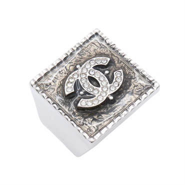 CHANEL 香奈兒 CC Square 水鑽 戒指 淺金色 金屬