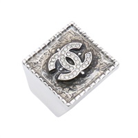 CHANEL 香奈兒 CC Square 水鑽 戒指 淺金色 金屬