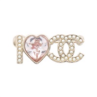 CHANEL 香奈兒 I Love CC粉紅水晶 胸針 淺金色 鍍金