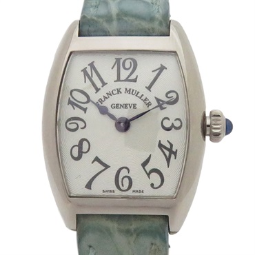 【再降價】Tonneau Curvex 18白K金 鱷魚皮革 石英 腕錶 2251QZ-6N