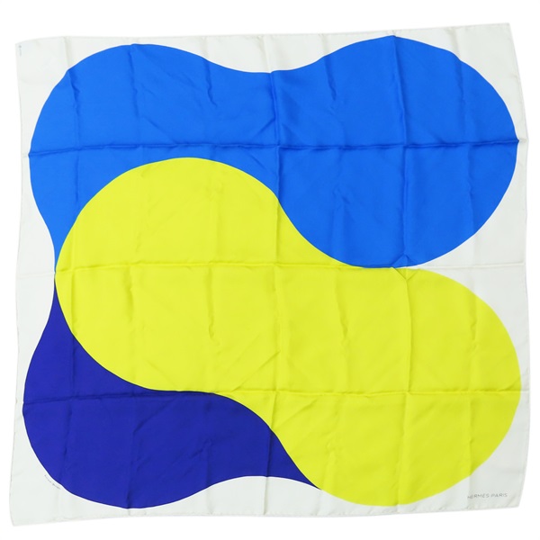 黃色藍色 幾何圖形 絲巾 90*90