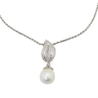 南洋珍珠 0.35CT鑽石 18K白金 吊墜項鍊 Necklace 11.9g