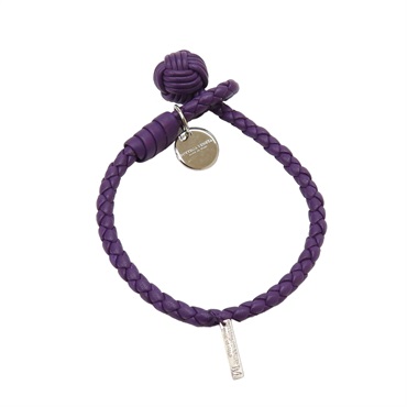 紫色 皮革 編織 手環 銀扣