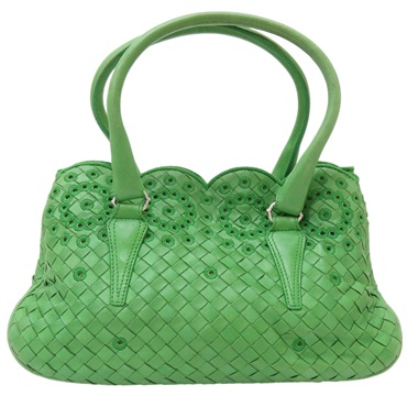 綠色 羊皮 編織 手提包 #155586
