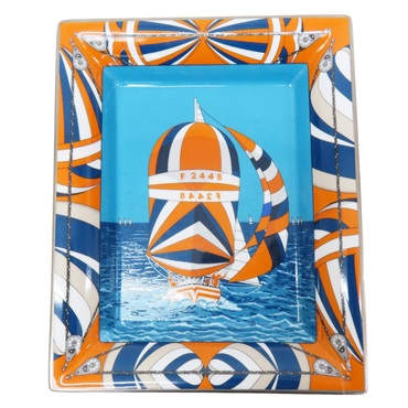 帆船彩繪 方形 飾品 方形瓷盤