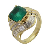 方形祖母綠 鑲鑽 18黃K金 戒指 Emerald Ring 6.05g