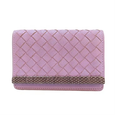 紫色 編織 羊皮 扣式卡夾 #BO3359940G