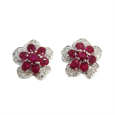 18白K金 紅寶石 花朵 針式耳環 Ruby Earrings 6.9g
