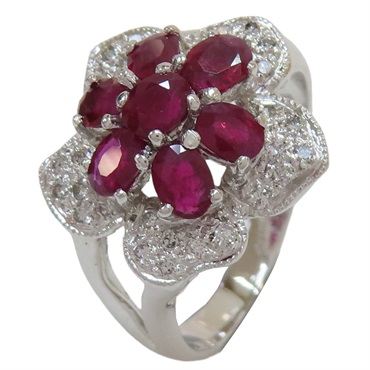 18K 白K金 紅寶石 鑲鑽 戒指 Ruby Ring 4.3g