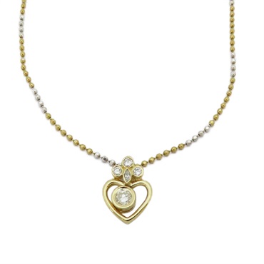 14K金 縷空愛心 鑽石 雙色 項鍊 Necklace 5.6g