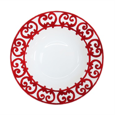 白色陶瓷 紅色手繪 西班牙陽台 湯盤