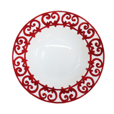 白色陶瓷 紅色手繪 西班牙陽台 湯盤