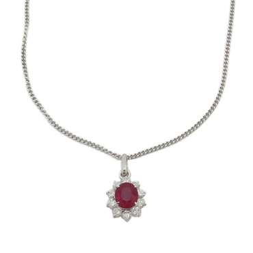 紅寶石 鑽石 墜飾 PT850鉑金 項鍊 Necklace 4.3g
