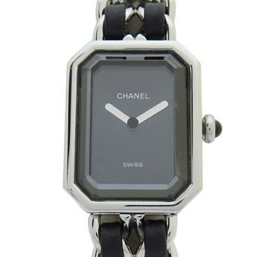 黑色 精鋼 小牛皮 銀色鍊帶 PREMIERE 腕錶 H0459 M-L