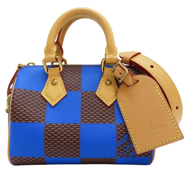 【再降價】棕/藍色 PVC帆布 棋盤格 speedy18 Bandouliere 肩背包 N40595