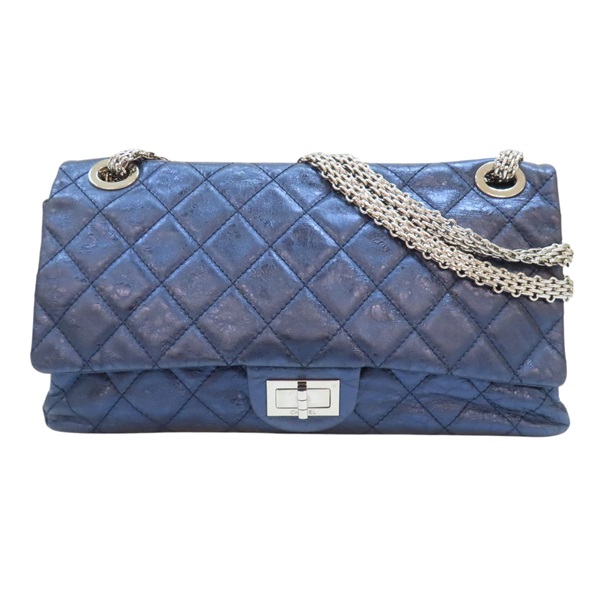 CHANEL 藍色 亮面牛皮 2.55 雙蓋 鍊帶 肩背包