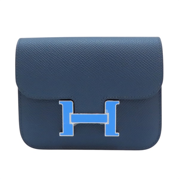 【再降價】午夜藍 Epsom牛皮 Constance Slim 扣式中夾 W刻【HERMES 愛馬仕】