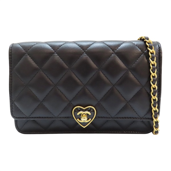 黑色 牛皮 菱格紋 愛心扣 WOC 肩背包 鍊帶 AP3285B