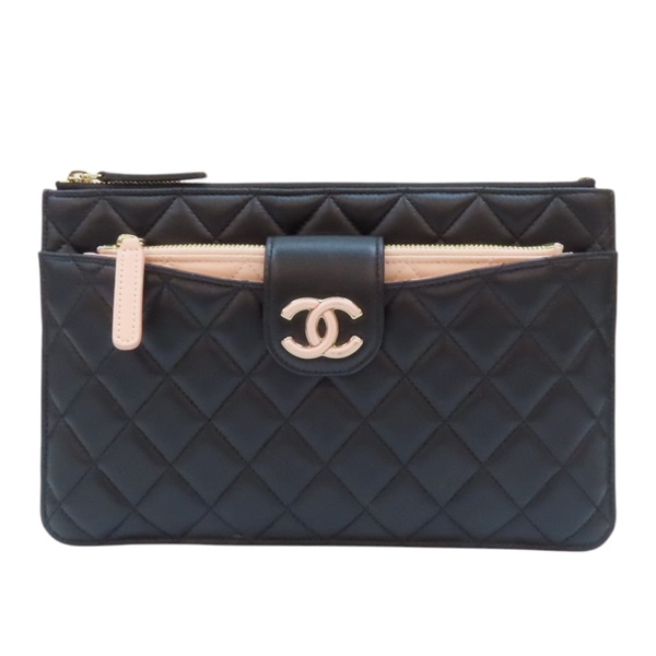 黑色 粉色 羊皮 手拿包