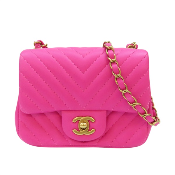【再降價】桃紅色 山型紋羊皮 方胖 肩背包【CHANEL 香奈兒】