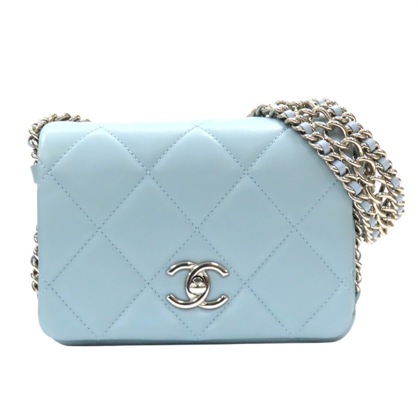【再降價】藍色 羊皮 菱格紋 鍊帶 肩背包 銀扣【CHANEL 香奈兒】