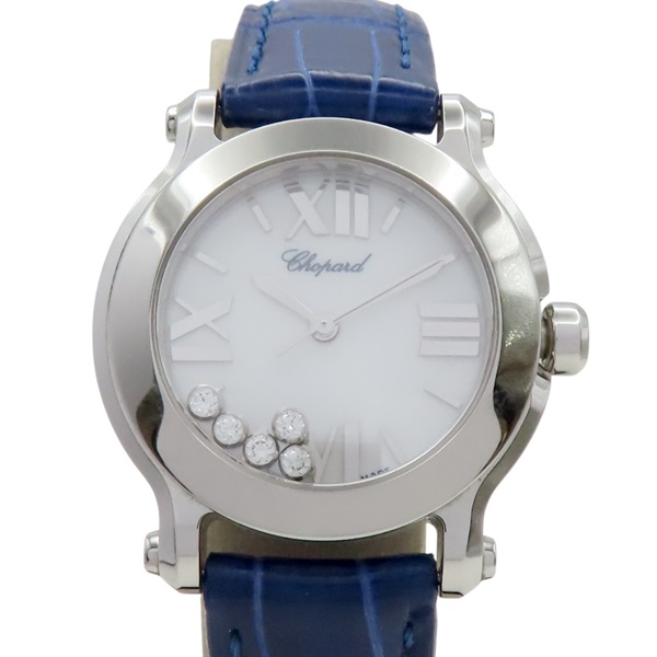 【激安價】白色錶盤 藍色皮帶 不鏽鋼 HAPPY SPORT 鑽石腕錶【Chopard 蕭邦】 278509-3001
