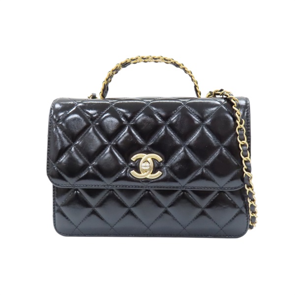 【再降價】黑色 菱格紋 羊皮 兩用包 手把口蓋包【CHANEL 香奈兒】 AP4166