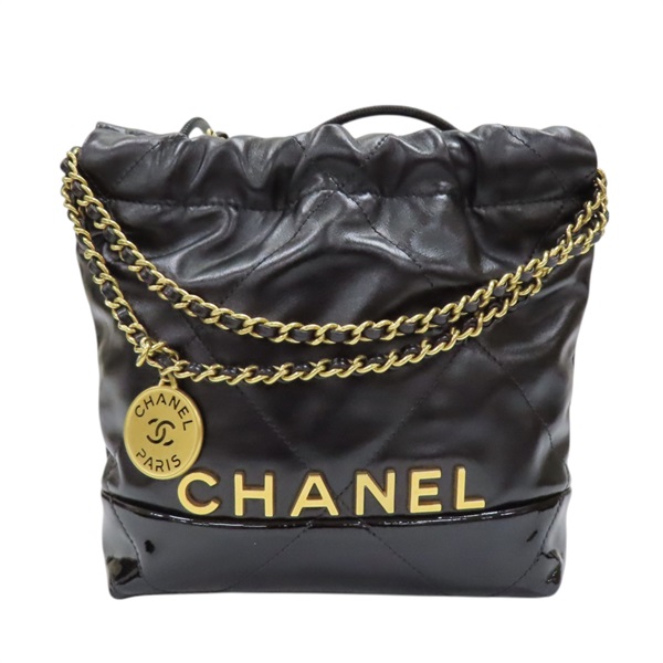 黑色 羊皮 CHANEL 22 迷你包 兩用包 AS3980