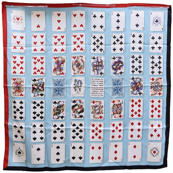 藍色 Jeu de Cartes 絲綢 絲巾 90*90【HERMES 愛馬仕】
