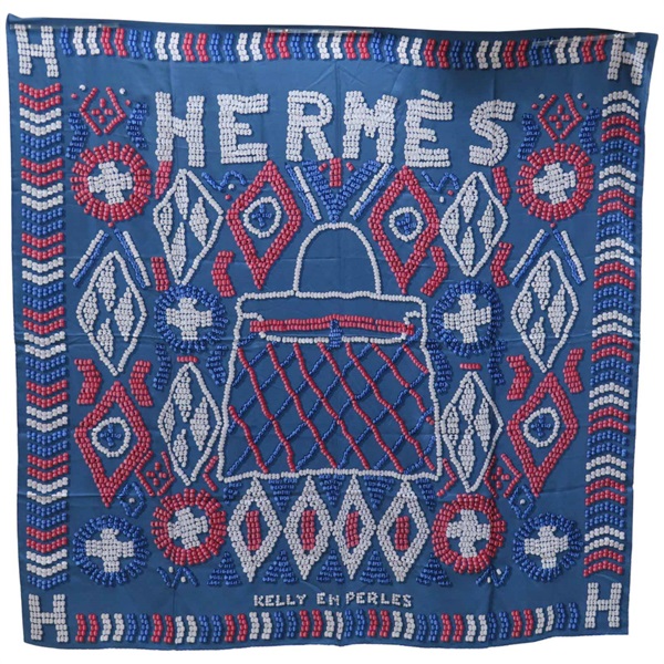 藍色 Kelly en Perles 絲綢 絲巾 140x140【HERMES 愛馬仕】