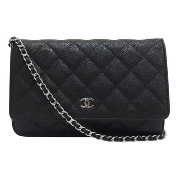 黑色 荔枝紋牛皮 鍊帶 WOC 肩背包