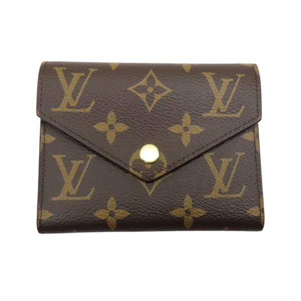 棕色 原花 PVC塗層帆布 Victorine 三折 短夾 M41938