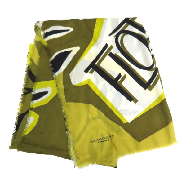 綠/黃色 羊毛 花卉 圍巾【BURBERRY 巴寶莉】