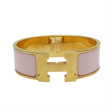 粉色琺瑯 鍍金屬 Clic H 寬版手環