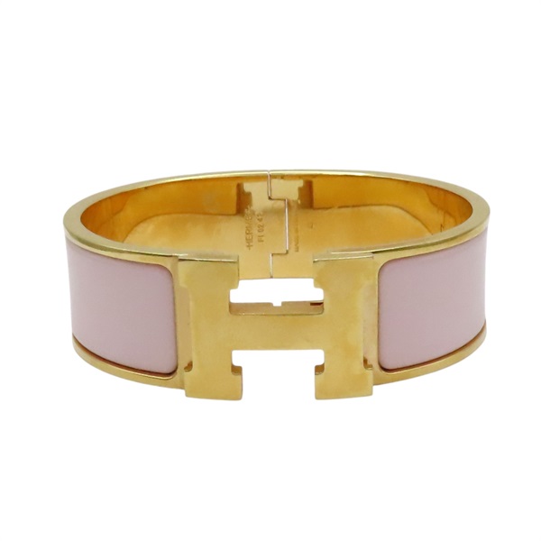 粉色琺瑯 鍍金屬 Clic H 寬版手環