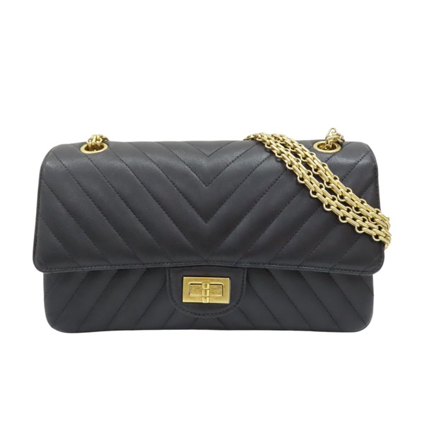 【再降價】黑色 山型紋皮革 2.55 鍊帶肩背包【CHANEL 香奈兒】 A37586