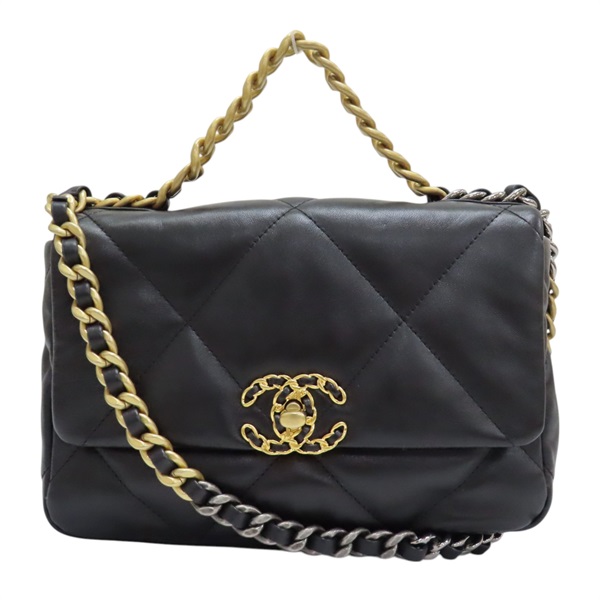 【再降價】19 口蓋包 黑色 菱格紋 羊皮 鍊帶 兩用包【CHANEL 香奈兒】 AS1160