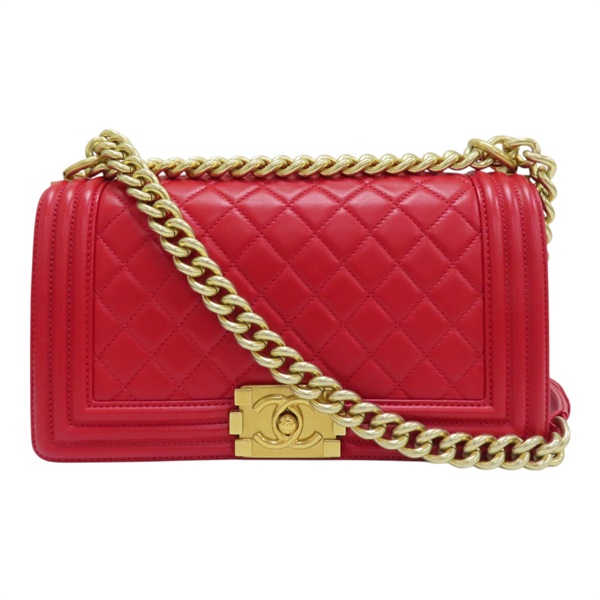 【再降價】紅色 菱格紋 皮革 鍊帶 Boy 25 肩背包【CHANEL 香奈兒】 A67086