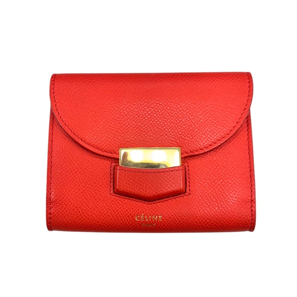 紅色 牛皮 雙折 短夾